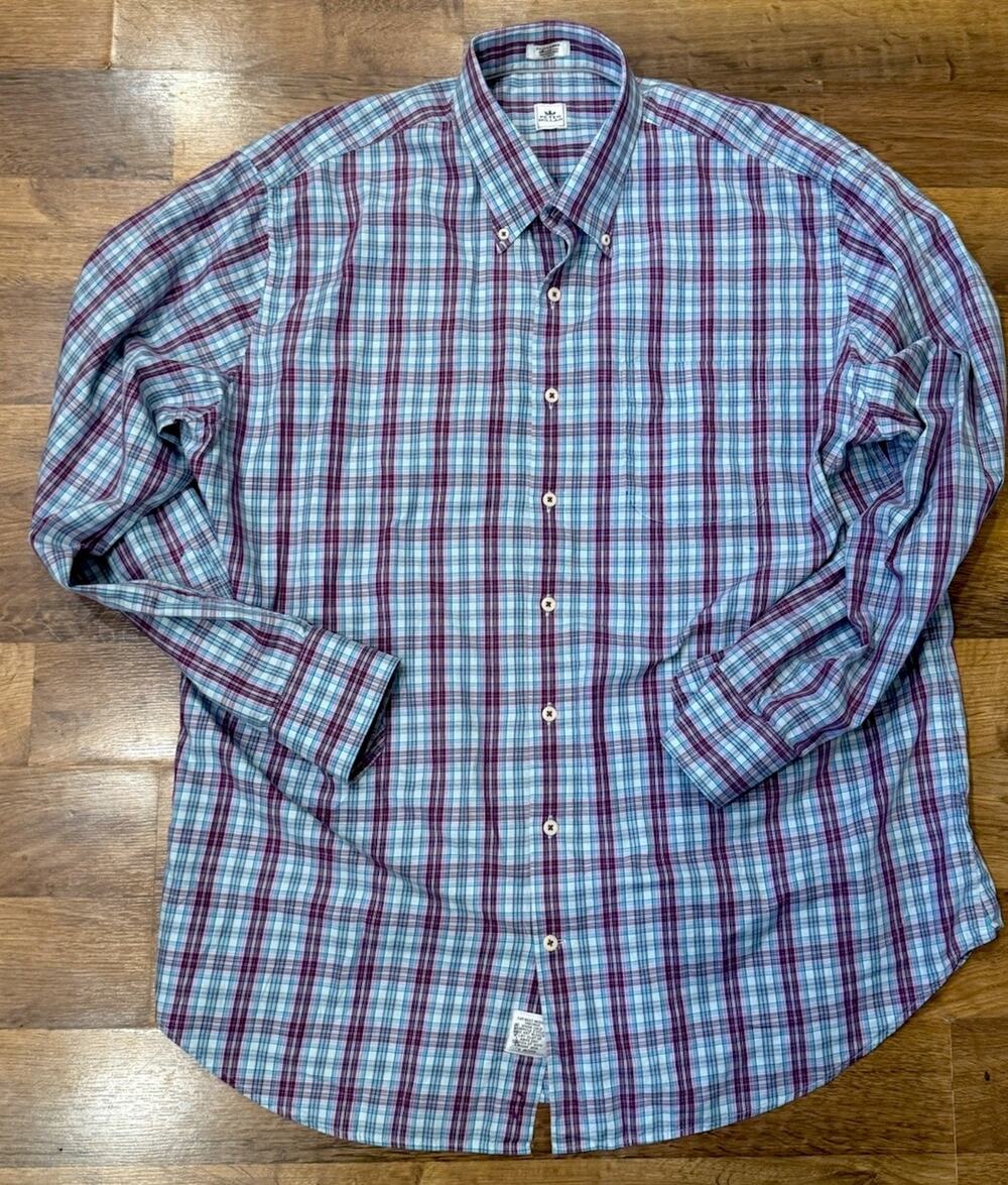 Peter Millar Button Down Shirt Mens XL Plaid Grid Cotton Long Sleeve